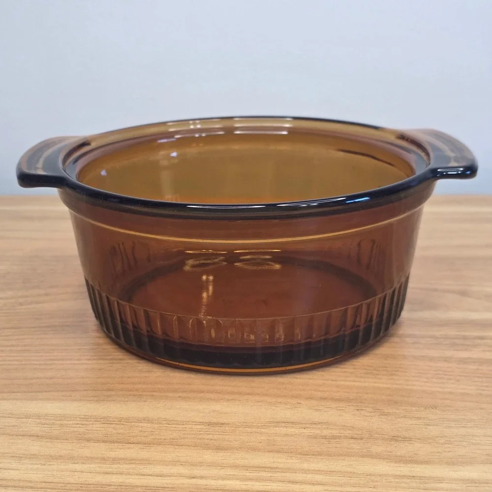 Vintage Anchor‎ Hocking Fire King 1 QT Ribbed Casserole Dish Amber 436 No Lid